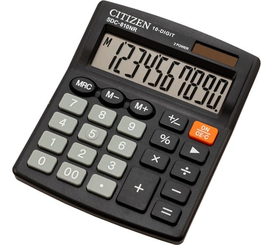 Настольный калькулятор Citizen 10 разрядов, двойное питание, 102х124х25 мм, черный SDC-810NR