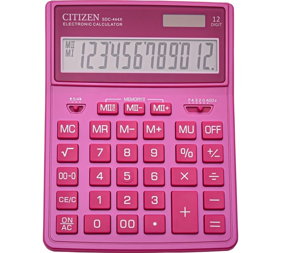 Настольный калькулятор Citizen 12 разрядов, двойное питание, розовый SDC444XRPKE