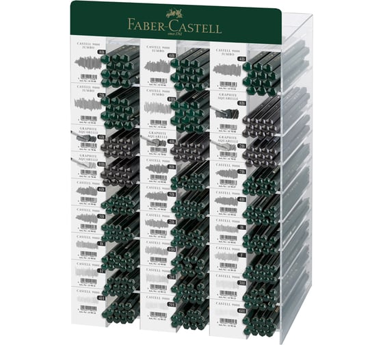 Дисплей с чернографитными карандашами Faber-Castell Castell 9000 324 шт, 8B-6H, утолщенные, акварель 119090