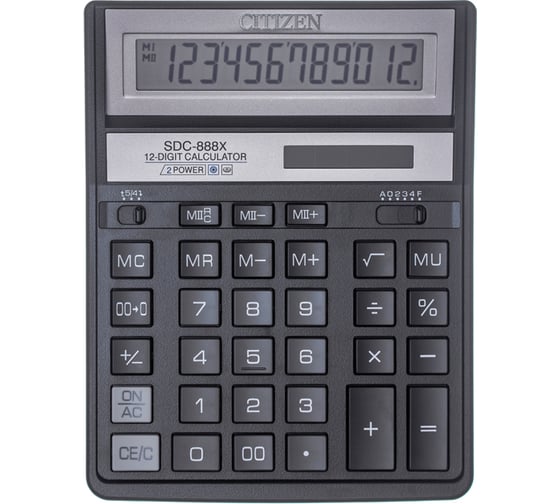 Настольный калькулятор Citizen 12 разрядов, двойное питание, 158х203х31 мм, черный SDC-888XBK