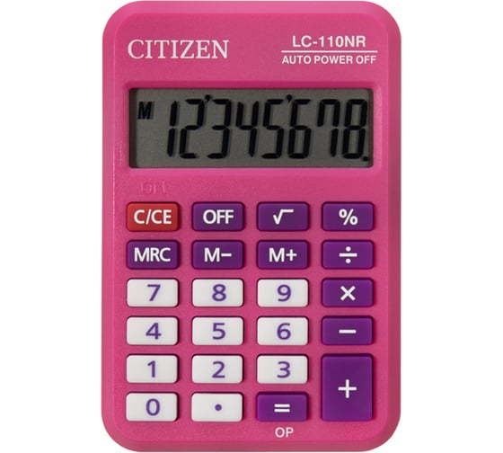 Карманный калькулятор Citizen 8 разрядов, питание от батарейки, розовый LC-110NR-PK