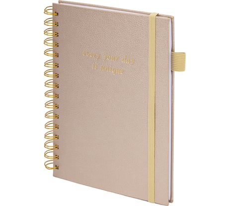 Бизнес-тетрадь BRAUBERG на гребне, А5, 148x216 мм, Calipso под кожу, резинка, клетка, 80 л, бежевая, 116254