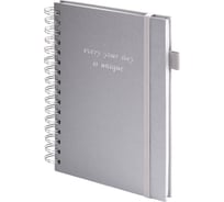 Бизнес-тетрадь BRAUBERG на гребне, А5, 148x216 мм, Calipso под кожу, резинка, клетка, 80 л, серая, 116253