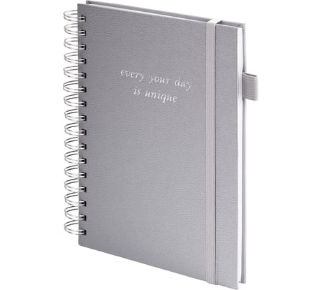 Бизнес-тетрадь BRAUBERG на гребне, А5, 148x216 мм, Calipso под кожу, резинка, клетка, 80 л, серая, 116253