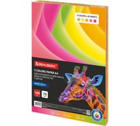 Бумага цветная для офисной техники BRAUBERG А4, 75 г/м, 100 л, 5 цветов х 20 л, НЕОН, 116667