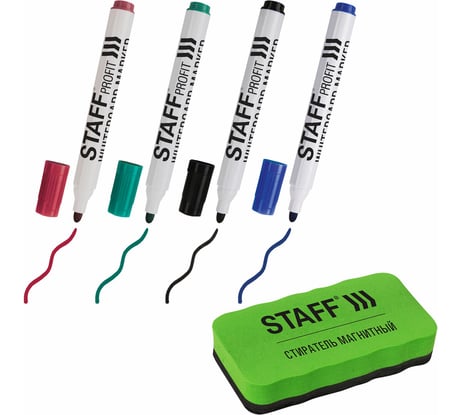 Набор для белой маркерной доски Staff Profit магнитный стиратель + маркеры стираемые 4 шт, 238847