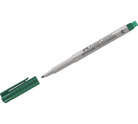 Маркер для глянцевых поверхностей Faber-Castell Multimark non permanent M, зеленый, пулевидный, 1.0 мм, с ластиком 152663