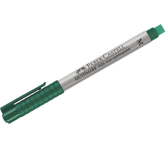 Маркер для глянцевых поверхностей Faber-Castell Multimark non permanent M, зеленый, пулевидный, 1.0 мм, с ластиком 152663