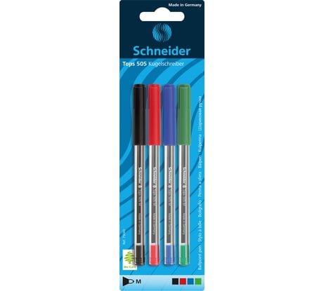Набор шариковых ручек Schneider Tops 505 M, 4 шт, ассорти, 1,0 мм, прозрачный корпус, блистер 75060