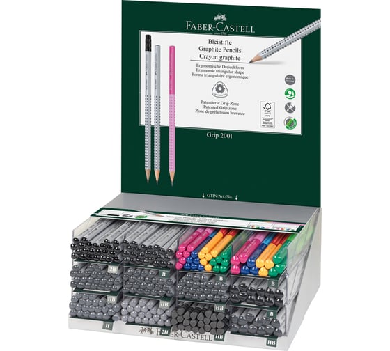 Чернографитный карандаш Faber-Castell Grip 2001 трехгранный, заточенный, дисплей 117060 1