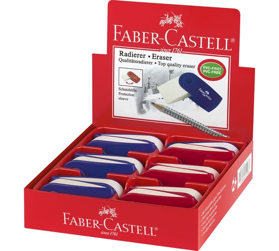 Ластик Faber-Castell Sleeve прямоугольный, ежевичный/синий пластиковый футляр 182401