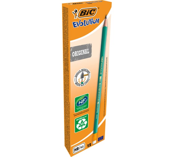 Чернографитный карандаш BIC Эволюшн, пластиковый, с ластиком, коробка 12 8803323 1