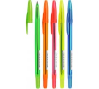 Шариковая ручка Стамм 511 Neon синяя, 1 мм, прозрачный корпус, ассорти РК10