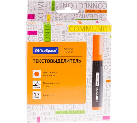 Текстовыделитель OfficeSpace оранжевый, 1-4 мм HL_9514