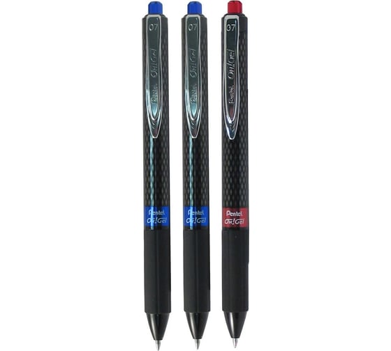 Гелевая ручка Pentel EnerGel с быстросохнущими чернилами d 0.7 мм, набор 3 шт, PK497-2СB синие, красные чернила 793221
