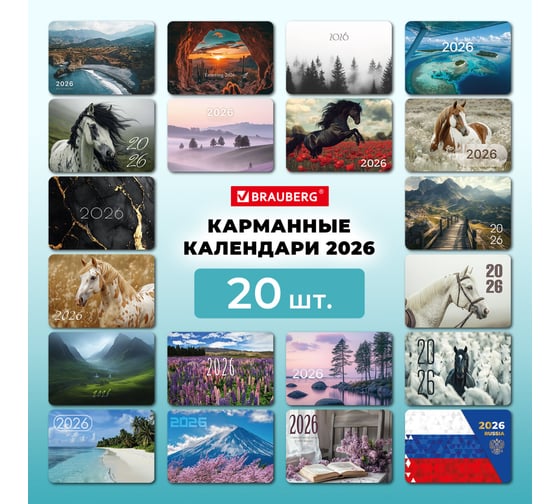 Календарь карманный BRAUBERG на 2026г ДЭК, 64x93мм, КОМПЛЕКТ 20 шт  117301