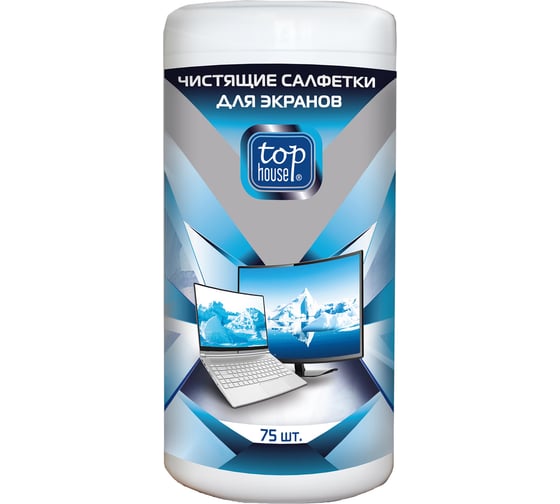 Чистящие салфетки для экранов TOP HOUSE 75 шт, в банке 392173 1
