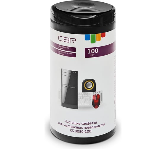 Чистящие салфетки для пластиковых поверхностей Cbr 100 шт, туба CS 0030-100 1