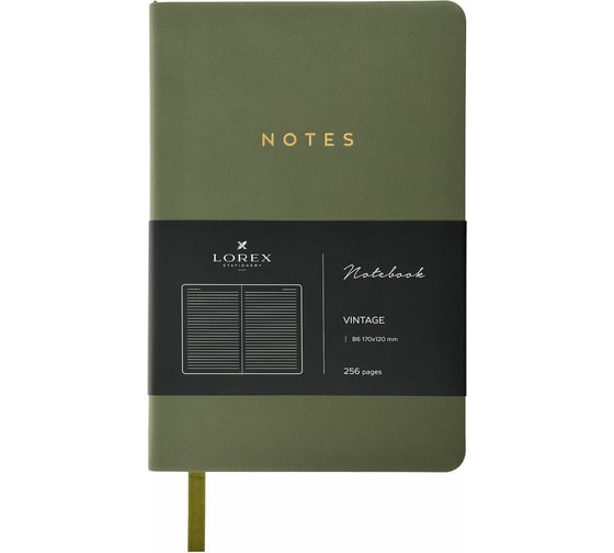 Записная книжка LOREX VINTAGE B6 оливковый, золотой срез 128 листов, линия мягкая обложка LXNBB6OL-VT 1