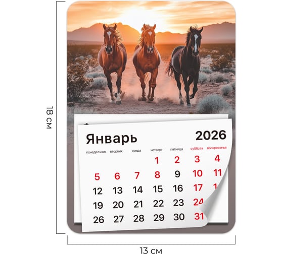 Календарь отрывной BRAUBERG на магните 2026, 130x180мм, склейка, Лошади 117291