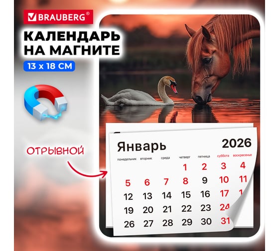 Календарь отрывной BRAUBERG на магните 2026, 130x180мм, склейка, Символ года 117287