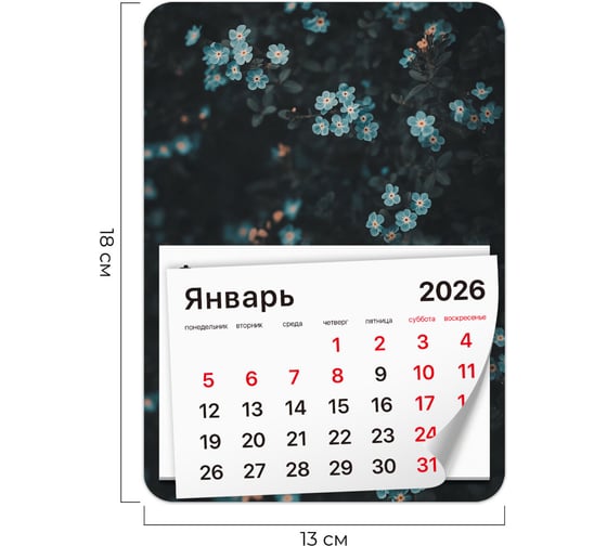 Календарь отрывной BRAUBERG на магните 2026, 130x180мм, склейка, Цветы 117293