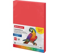 Бумага цветная BRAUBERG ПЛОТНАЯ А4, 160г/м2, 250л, красная, интенсив, для печати, творчества 116672