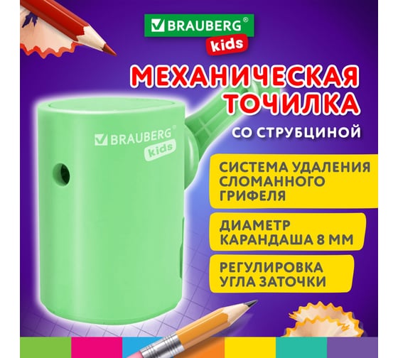 Точилка механическая BRAUBERG для ч/гр и цветных карандашей, крепление, корпус мятный 272003