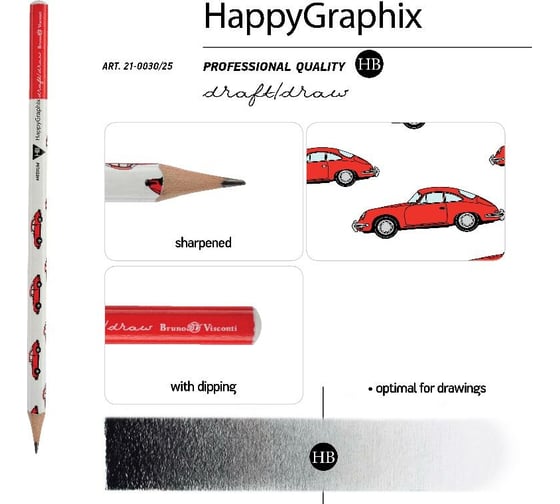 Чернографитовый карандаш Bruno Visconti HappyGraphix КРАСНАЯ МАШИНА НВ 21-0030/25