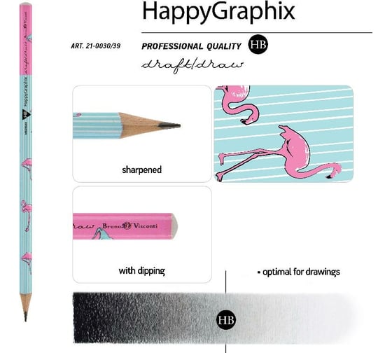 Чернографитовый карандаш Bruno Visconti HappyGraphix ФЛАМИНГО НВ 21-0030/39