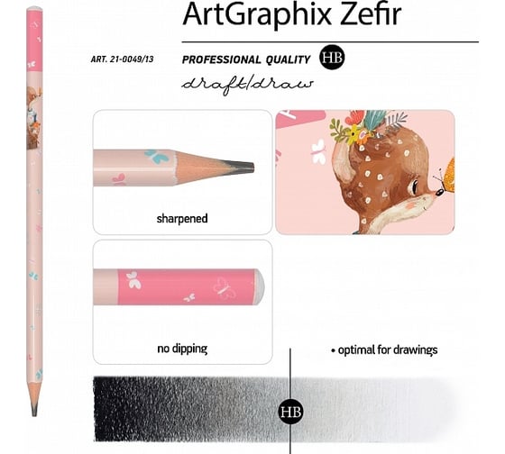 Чернографитовый карандаш Bruno Visconti ArtGraphix Zefir НВ пластиковый корпус 21-0049/13
