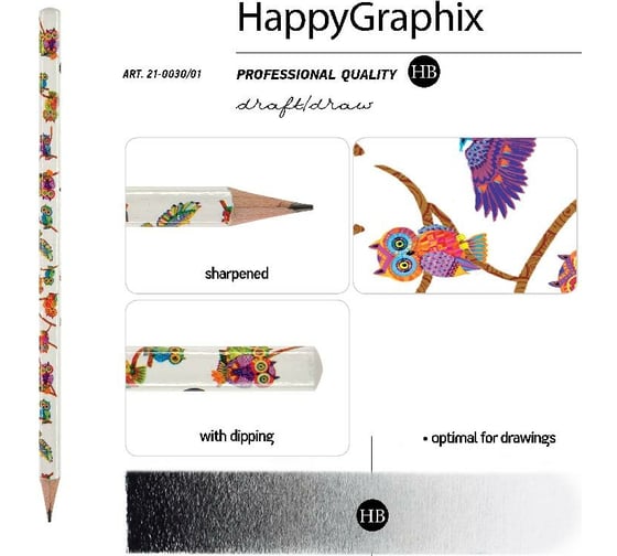 Чернографитовый карандаш Bruno Visconti HappyGraphix ЯРКИЕ СОВЫ НВ 21-0030/01