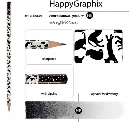 Чернографитовый карандаш Bruno Visconti HappyGraphix КОШКИ-СЕРДЕЧКИ НВ 21-0030/03