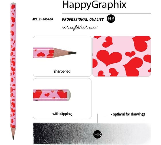 Чернографитовый карандаш Bruno Visconti HappyGraphix РОЗОВЫЕ СЕРДЦА НВ 21-0030/10