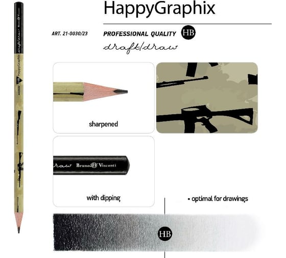 Чернографитовый карандаш Bruno Visconti HappyGraphix МИЛИТАРИ ОРУЖИЕ НВ 21-0030/23