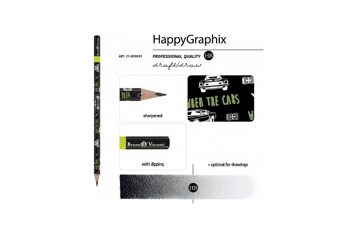 Чернографитовый карандаш Bruno Visconti HappyGraphix Машины цвет салатовый  НВ 21-0030/61 - выгодная цена, отзывы, характеристики, фото - купить в  Москве и РФ