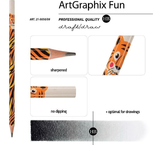 Чернографитовый карандаш Bruno Visconti ArtGraphix Fun Тигр НВ пластиковый корпус 21-0050/09