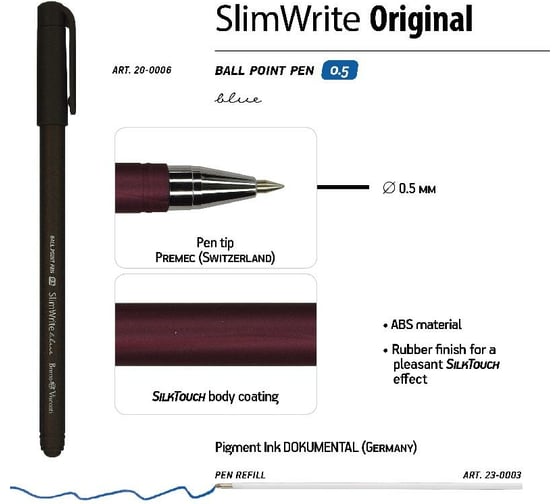 Шариковая ручка Bruno Visconti Slim Write ORIGINAL 0.5 мм синяя 20-0006