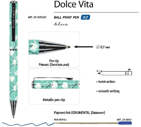 Шариковая ручка Bruno Visconti DOLCE VITA Камелии металлический корпус 0.7 мм 20-0252/08