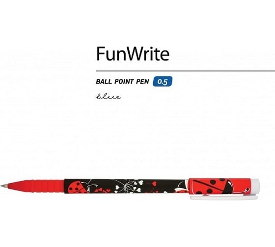 Шариковая ручка Bruno Visconti Fun Write Божьи коровки на черном 0.5 мм синяя 20-0212/39