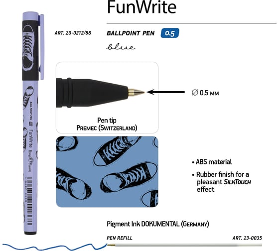 Шариковая ручка Bruno Visconti Fun Write Кеды Casual Blue 0.5 мм синяя 20-0212/86