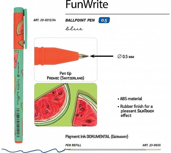 Шариковая ручка Bruno Visconti Fun Write Fresh & fruity Арбуз 0.5 мм синяя 20-0212/94