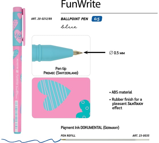 Шариковая ручка Bruno Visconti Fun Write Сердечки Эмоции Роза 0.5 мм синяя 20-0212/89