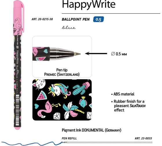 Шариковая ручка Bruno Visconti Happy Write Единорожки микс 0.5 мм синяя 20-0215/38