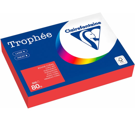Бумага цветная ОФИСМАГ CLAIREFONTAINE, А4, 80 г/м2, 500 л, интенсив, кораллово-красный, FR, 8175PC 116716