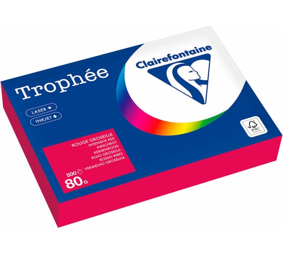 Бумага цветная ОФИСМАГ CLAIREFONTAINE, А4, 80 г/м2, 500 л, интенсив, красный, FR, 1782C 116718