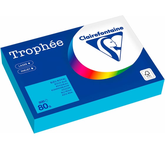 Бумага цветная ОФИСМАГ CLAIREFONTAINE, А4, 80 г/м2, 500 л., интенсив, королевский синий, FR, 1976PC 116722