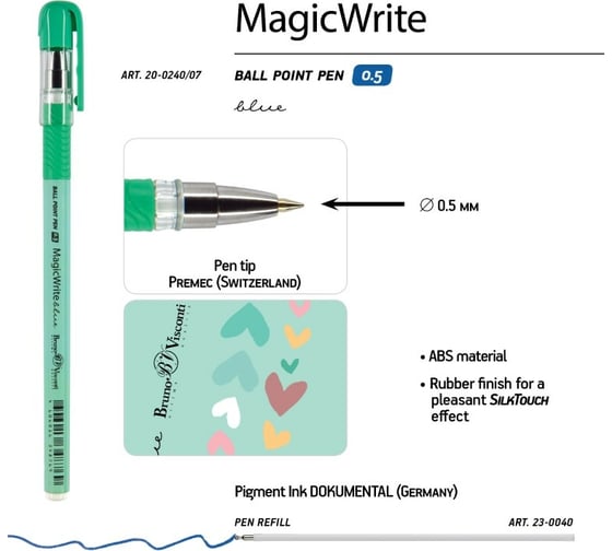 Шариковая ручка Bruno Visconti Magic Write Сердечки бирюзовые 0.5 мм синяя 20-0240/07