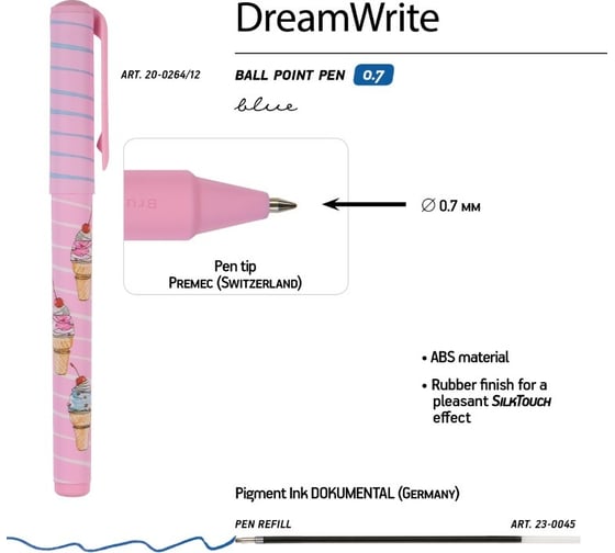 Шариковая ручка Bruno Visconti Dream Write Сахарный рожок 0.7 мм синяя 3 вида 20-0264/12