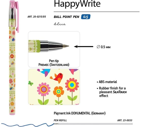 Шариковая ручка Bruno Visconti Happy Write цветы и птички 0.5 мм синяя 20-0215/05